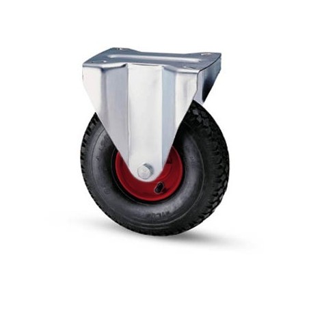 Pneumatic wheel with metal rim and fixed galvanized plate support