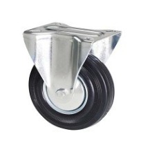 Black rubber wheel with fixed galvanized plate support