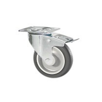 Gray rubber wheel with rotating plate support and galvanized brake
