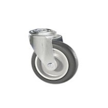 Gray rubber wheel with galvanized rotating screw hole support