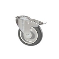 Gray rubber wheel with rotating screw hole support and galvanized brake