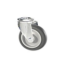 Gray rubber wheel with stainless steel rotating screw hole support
