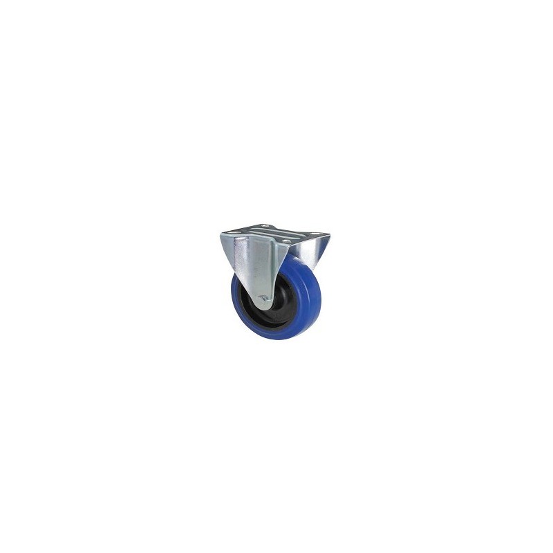 Ruota in gomma blu con supporto piastra fisso zincato