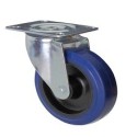 Ruota in gomma blu con supporto piastra rotante zincato