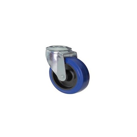 Blue rubber wheel with galvanized rotating screw hole support