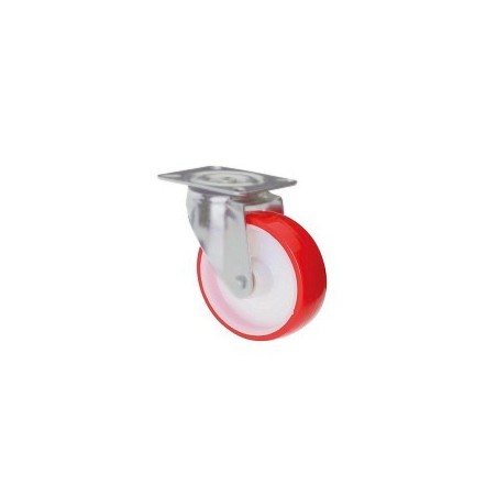Nylon and polyurethane wheel with galvanized rotating plate support