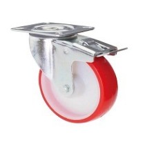 Nylon and polyurethane wheel with rotating plate support and stainless steel brake