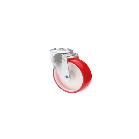 Nylon and polyurethane wheel with stainless steel rotating screw hole support