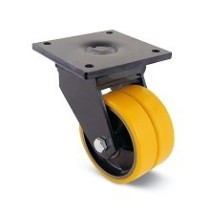 Cast iron and twin polyurethane wheel with extra heavy rotating plate support