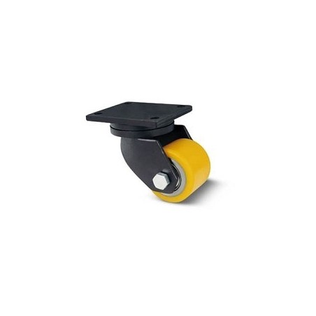 Roller for pallet truck in steel and polyurethane with extra heavy rotating plate support
