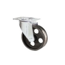 Cast iron wheel with galvanized rotating plate support